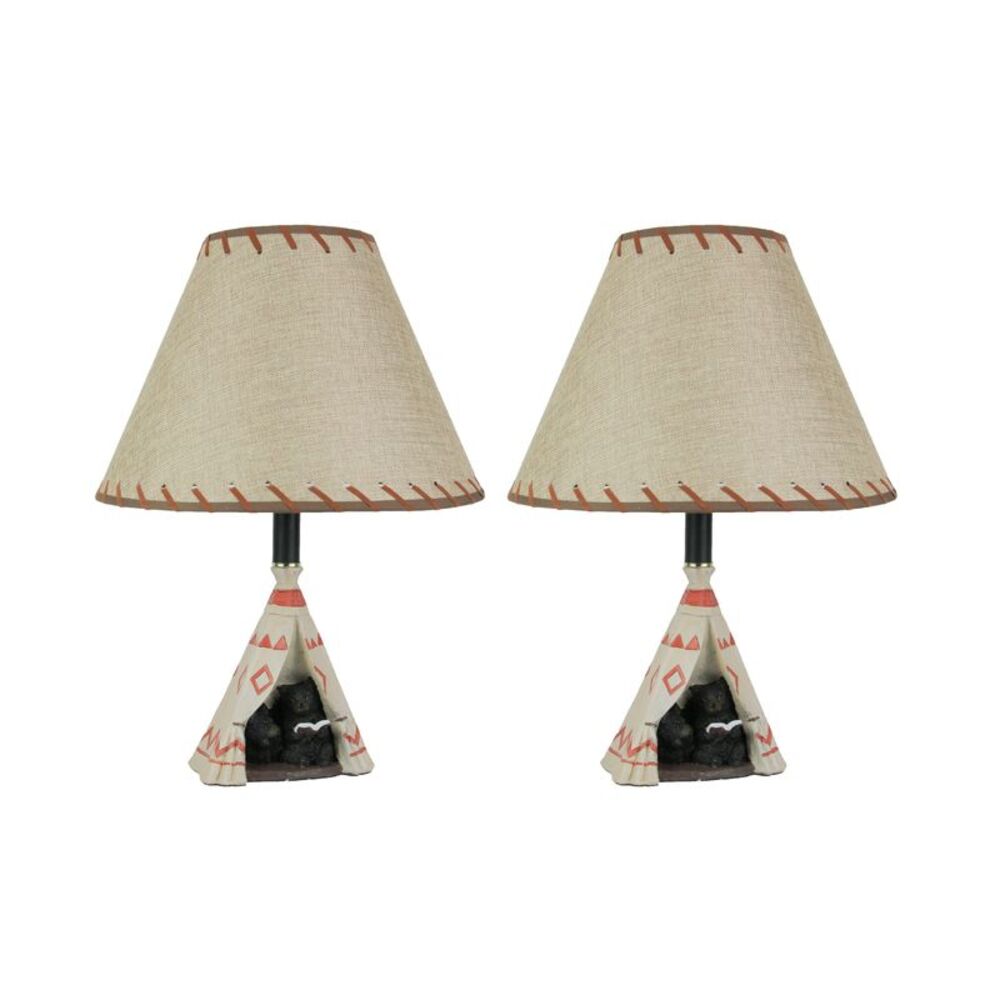 Set of 2 Resin Mama Bear Reading Book To Cub in Teepee Tent Table Lamp Home